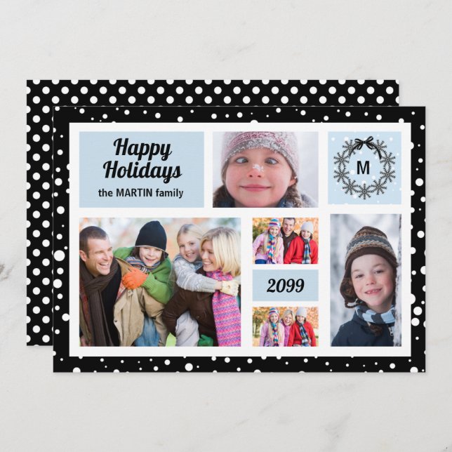 Felices Fiestas Azul y Negro Navidad 5 Fotos (Anverso / Reverso)