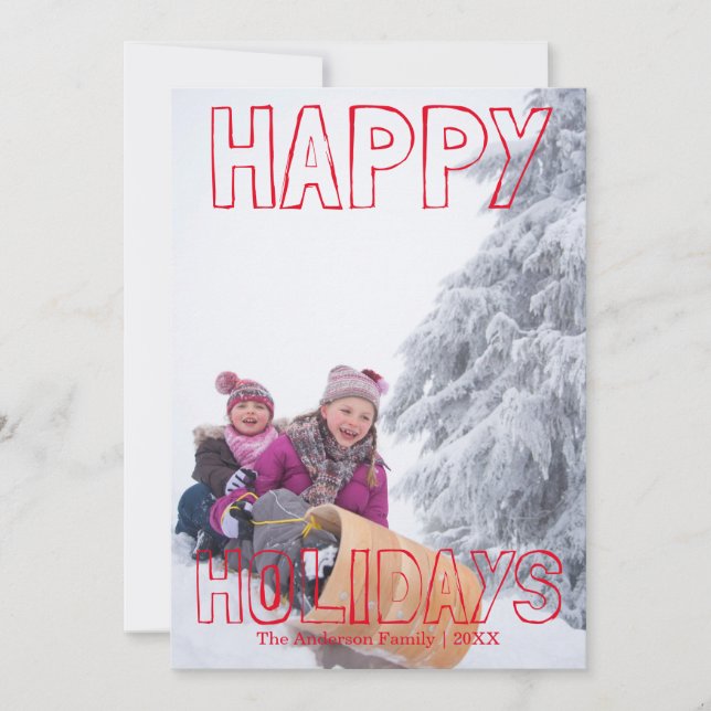 Felices Fiestas Bloque Rojo - Tarjeta de Navidad (Anverso)