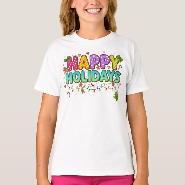 "Felices Fiestas Camiseta Luces de Galleta" (Anverso)