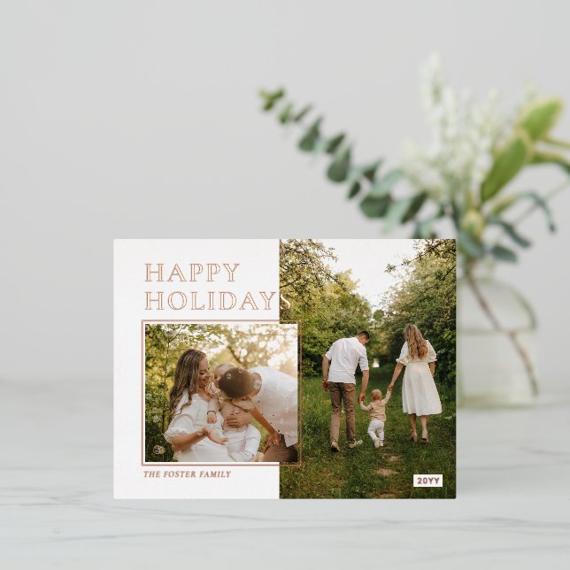 Felices Fiestas Chic Tarjeta Postal de Foil con Fo (Anverso de pie)
