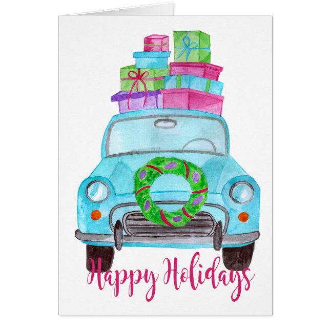 Felices Fiestas Clásicas Acuarela de Coche (Frente)