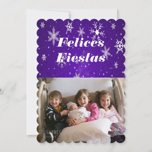 Felices Fiestas Copos de Nieve con tarjeta azul pl (Anverso)