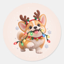 Felices Fiestas Corgi Adorable Pegatinas Redondas