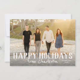 Felices Fiestas desde tarjeta de foto de ciudad o
