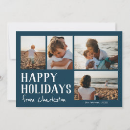 Felices Fiestas desde tarjeta de foto de ciudad o