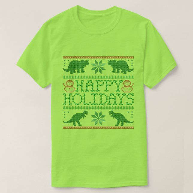 Felices Fiestas Dinosaurios Fea Navidad Sweater T- (Diseño del anverso)
