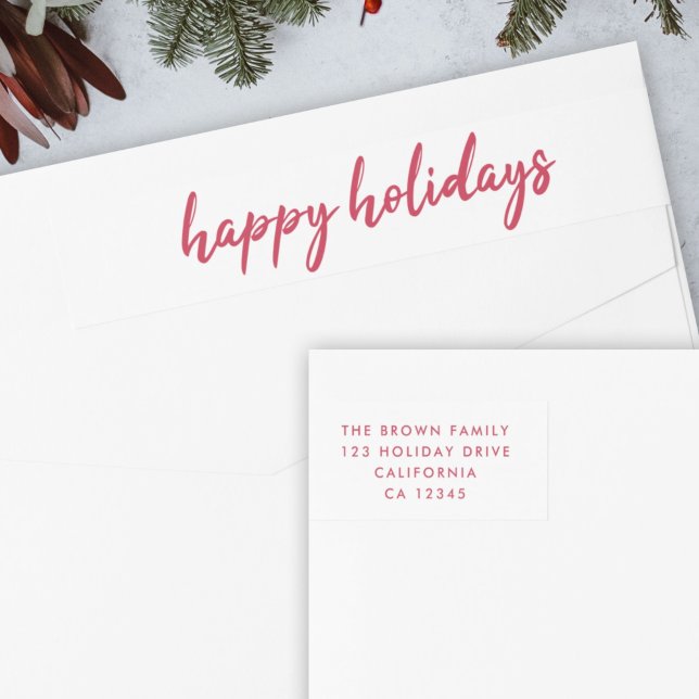 Felices Fiestas | Dirección de retorno rojo mínimo (Modern Happy Holidays wrap around label by Guava for elegant holiday mail, cards & envelopes )