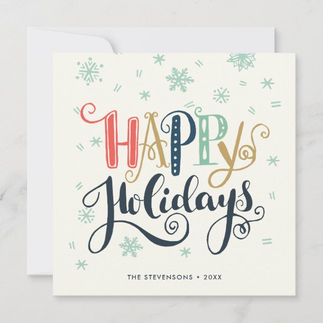Felices Fiestas Doodle Snow | Tarjeta de vacacione (Anverso)