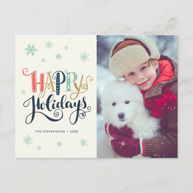 Felices Fiestas Doodle Snow | Tarjeta de vacacione (Anverso)