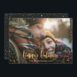 Felices fiestas doradas 1 foto moderna Navidad neg<br><div class="desc">Tarjeta de Navidad dorada con estrellas,  1 foto moderna. Con un texto con estilo y diseño con efecto dorado,  el color de fondo negro se puede cambiar para adaptarse a tu estilo.</div>