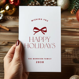 Felices Fiestas elegante lazo rojo Navidad sin fot