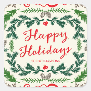 Felices Fiestas Elegantes Pegatinas de Pine Gift