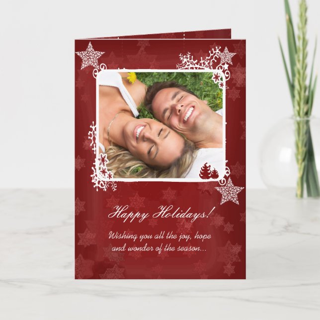 Felices Fiestas Estrellas Rojas Tarjeta de tu Foto (Anverso)