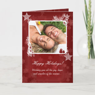 Felices Fiestas, estrellas rojas, tu tarjeta de fo