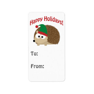 ¡Felices Fiestas! Etiqueta de regalo de hedgehog