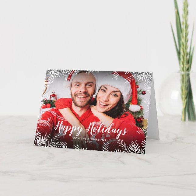 Felices Fiestas Foliaje de Navidad Foto (Anverso)