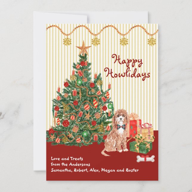 Felices Fiestas Howliday Cavapoo presenta árbol (Anverso)