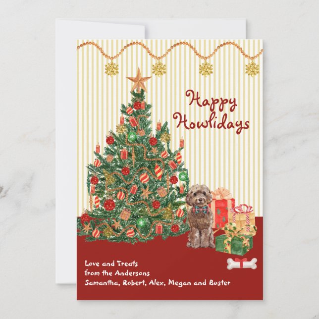 Felices Fiestas Marrón Cockapoo Tree Presenta (Anverso)