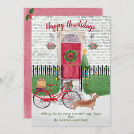 Felices Fiestas Marrón Dachshund Bicicleta Puerta