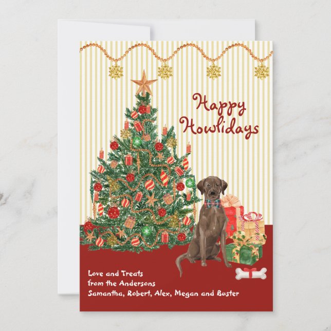 Felices Fiestas Marrón Labrador Recuperador Árbol (Anverso)