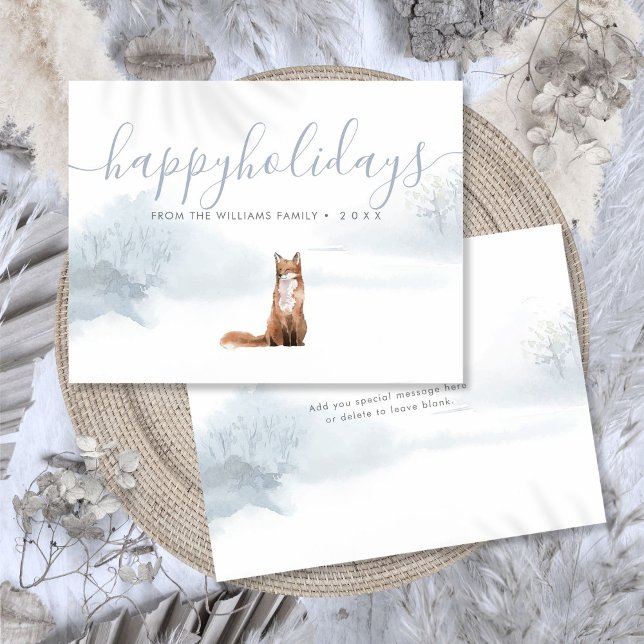 Felices Fiestas Navidad Invierno Zorro Apellido (Happy Holidays Christmas Winter Fox Family Name Holiday Postcard)