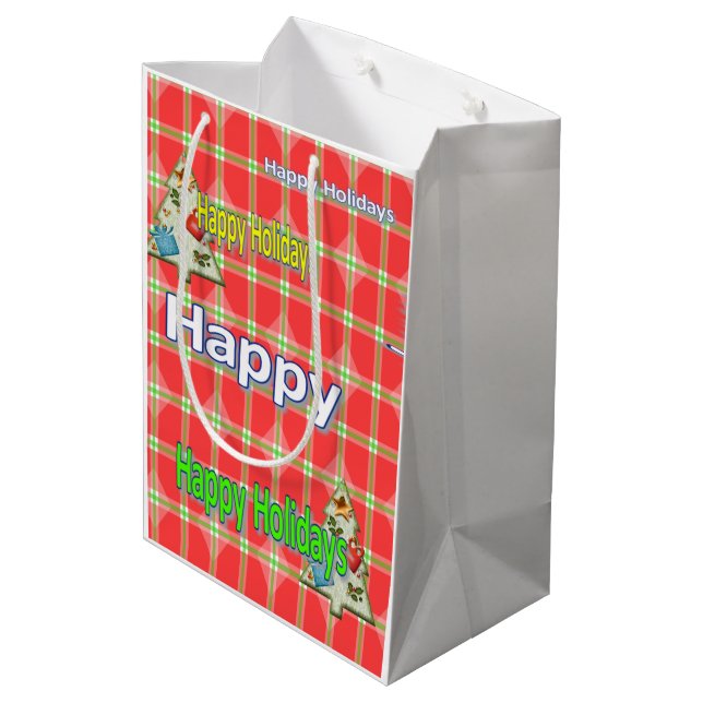 Felices Fiestas Navidades de la Red Plaid Bolsas d (Angulo reverso)