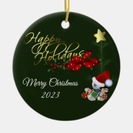 Felices Fiestas Navidades Ornamento cerámico