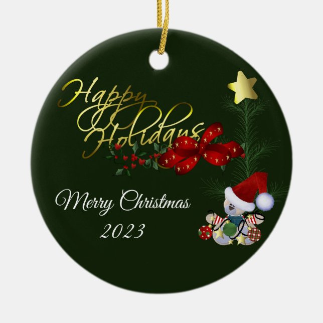 Felices Fiestas Navidades Ornamento cerámico (Frente)