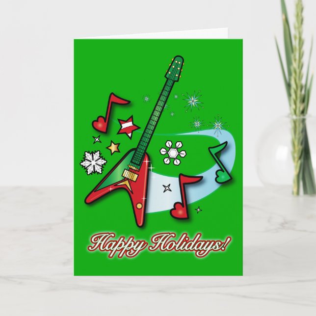 Felices fiestas Navidades Rock Guitar y Notas (Anverso)