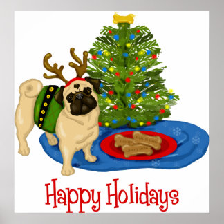 Felices fiestas navideñas renos Posters de Pug