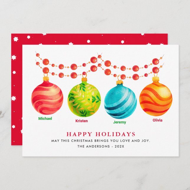 Felices Fiestas Ornamento de Navidad 4 Nombres de  (Anverso / Reverso)