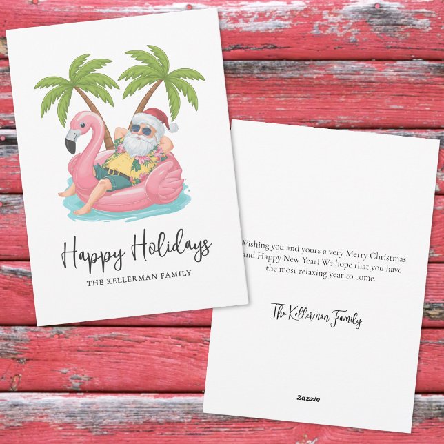 Felices Fiestas Santa Playa Tropical Navidad (Happy Holidays Santa Tropical Beach Christmas Holiday Card)