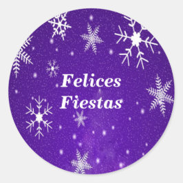 Felices Fiestas Snowflakes Pegatinas redondos azul