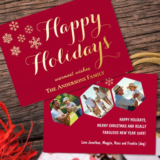 Felices Fiestas, Tarjeta de Foil Personalizada Roj (Happy Holidays Christmas / Seasonal Foil Card)