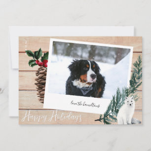 Felices Fiestas Tarjeta de Madera, Perro y Foto In