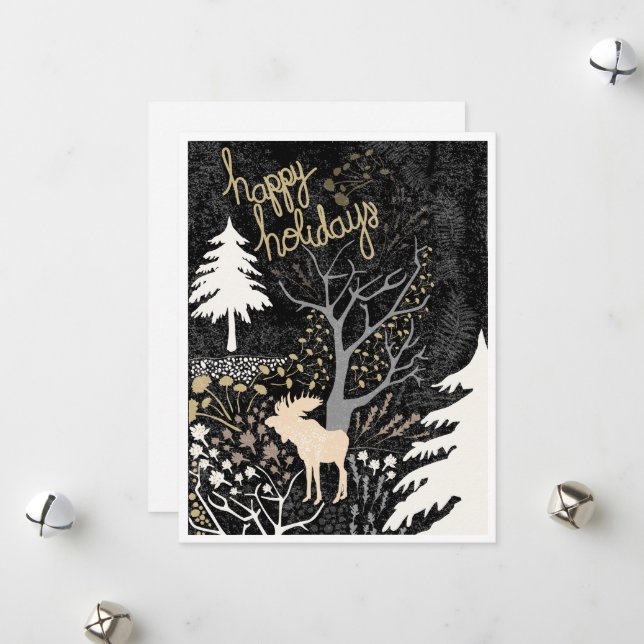 Felices Fiestas Tarjeta de Navidad de Alce Bosque (Anverso/Reverso In Situ)