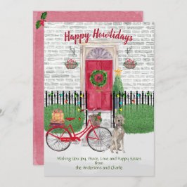 Felices Fiestas Weimaraner Bicicleta Puerta Roja