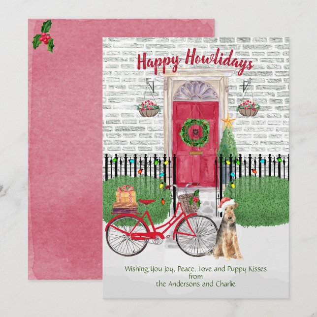 Felices fiestas Welsh Terrier Bicicleta Puerta Roj (Anverso / Reverso)