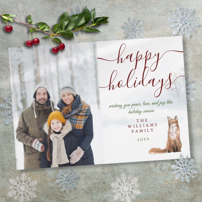 Felices Fiestas Zorro de Navidad Foto de Navidad  (Happy Holidays Winter Fox Christmas Photo Holiday)