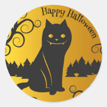 Felices gatos negros de Halloween | Sello Pegatina