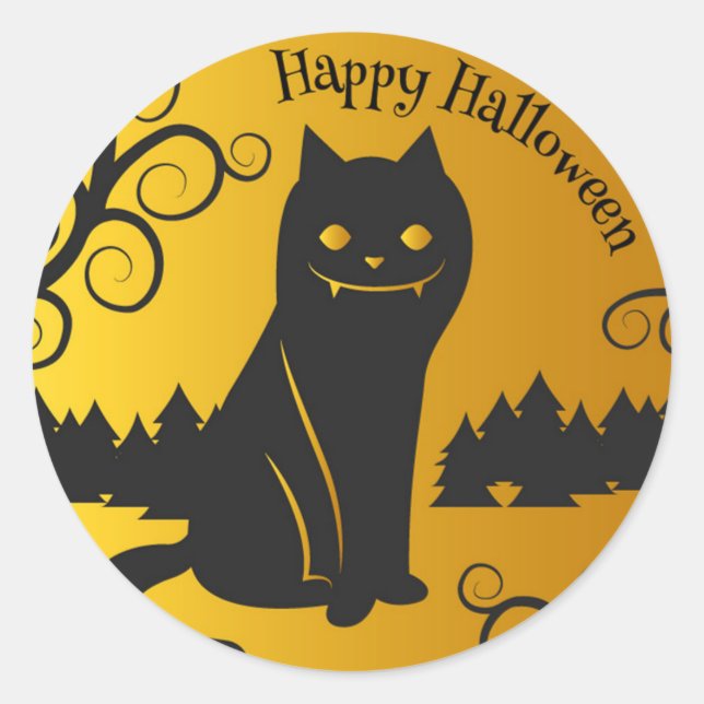Felices gatos negros de Halloween | Sello Pegatina (Anverso)