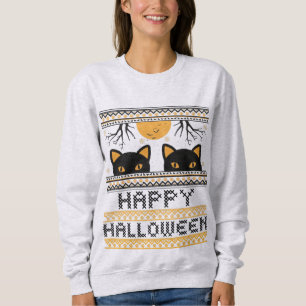 Felices gatos negros de Halloween, suéter de burl