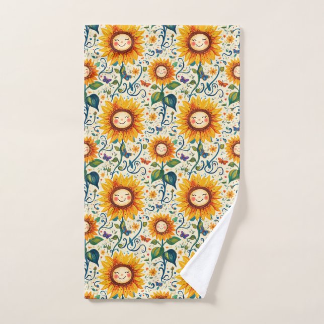 Felices girasoles: Cheery Sunflower Pattern (Toalla de mano)