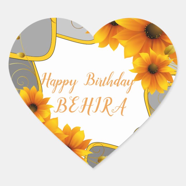 Felices girasoles Pegatinas de corazón de cumpleañ (Anverso)