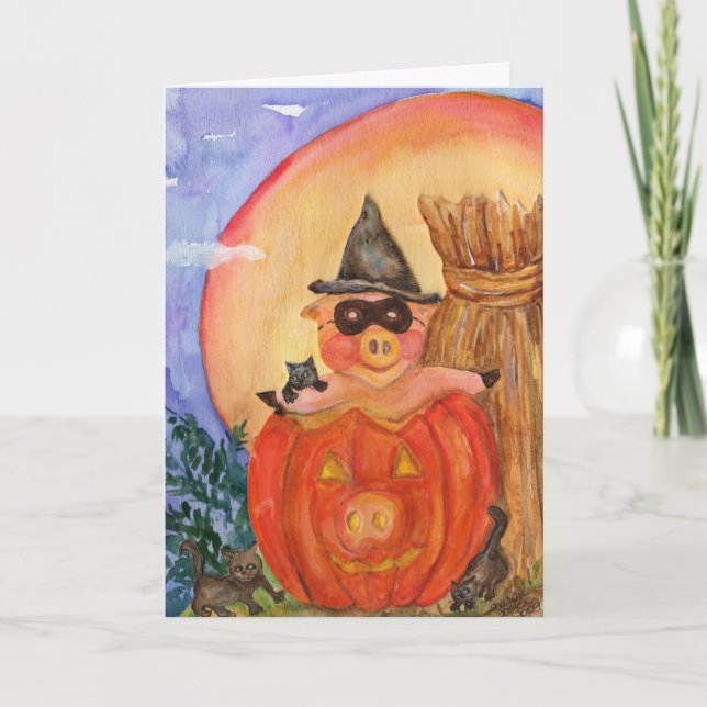 Felices Halloween TARJETAS DE Cerdo Gatitos y Jack (Anverso)
