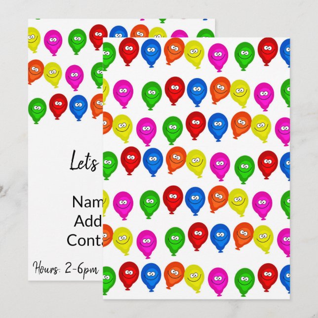 Felices invitaciones de cumpleaños con globos colo (Anverso / Reverso)