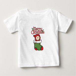 Felices Navidad - bebé en camiseta de la media