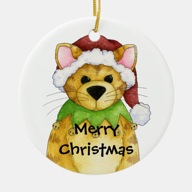 Felices Navidad del ornamento del gato (Frente)