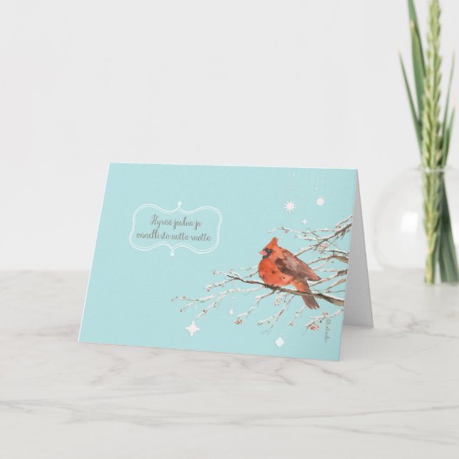 Felices Navidad en pájaro cardinal finlandés, (Anverso)