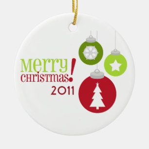 Felices Navidad rojas y ornamento verde de las